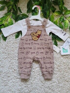 Baby Boy Winnie The Pooh Overalls & Longsleeve Outfit (Newborn)